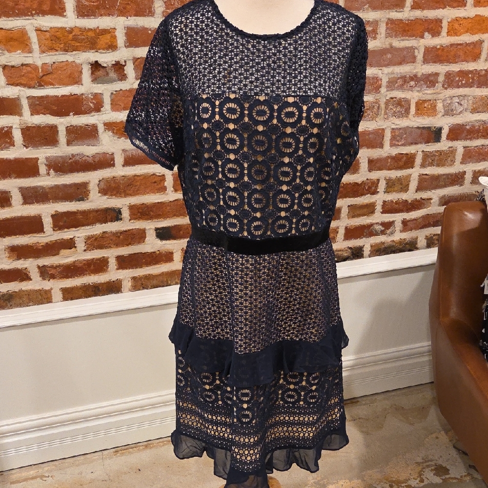 Chic Navy Blue Lace Dress from Bloomingdales